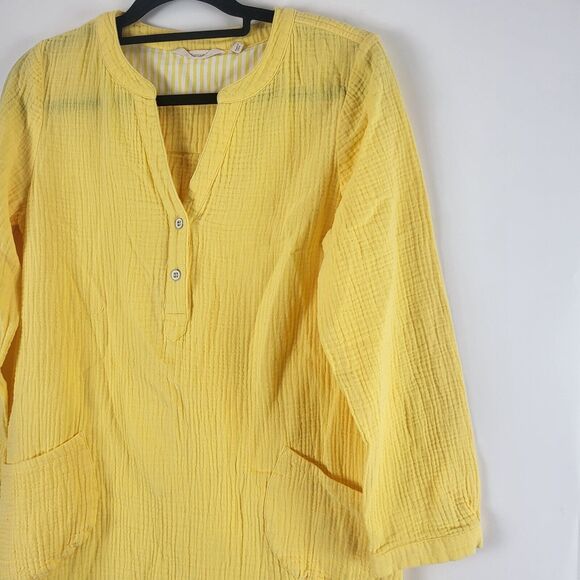 Soft Surroundings Long Sleeve Top M Womens Yellow Pop Over V Neck 100% Cotton - Picture 5 of 11